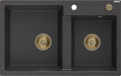 Produktbild von Mexen Tomas 2-Becken-Granit-Spülbecken 800 x 500 mm, Schwarz gesprenkelt, Siphon Gold - 6516802000-76-G