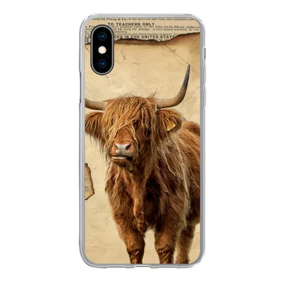 Produktbild von MuchoWow® Handyhülle Schutzhülle Hülle für iPhone X Schottischer Highlander - Retro - Zeitungsartikel Silikon Softcase Handy Hülle - Handyhülle