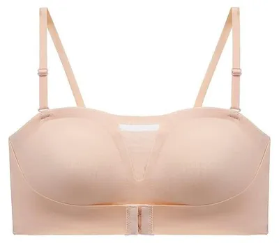 Produktbild von BWOOOWE Trägerloser BH Damen Bandeau mit Frontverschluss Push Up ohne Träger Nahtloser Bandeau Strapless BH ohne Bügel für Tops Kleider Schulterfreie Outfits (Hautfarbe L)