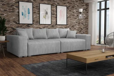 Produktbild von Big Sofa Couchgarnitur REGGIO Megasofa mit Schlaffunktion Stoff Poso Hellgrau