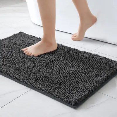 Obrázek produktu pro Ibenzoa® protiskluzová koupelnová rohož z mikrovlákna, měkká a jemně masírující, 40 x 60 cm, tmavě šedá, s protiskluzovou PVC spodní stranou