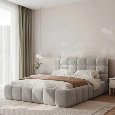 Produktbild von Polsterbett BORIO 180x200 Hellgrau Boucle mit Bettkasten & Lattenrost