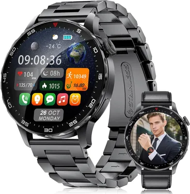 LIGE Mens Smartwatch mit Telefonfunktion Fitness Uhr AMOLED 123 Sportmodi Herzfrequenz Schlaf SpO2 Wasserdicht Android iOS