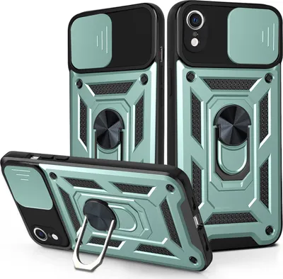 Produktbild von iPhone XR Hülle mit 360° Drehbarer Magnetische Ring Ständer Halter Dia Kameraschutz TPU Bumper Silikon Schutzhülle für iPhone XR Grün