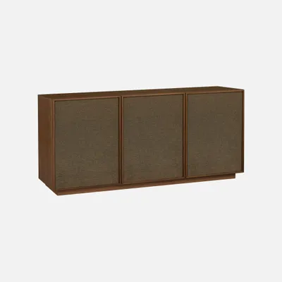 Produktbild von sweeek - Sideboard 3 Türen Holzdekor und Stoff 160cm - Nussbaumfarben