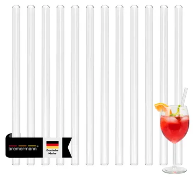 Produktbild von bremermann Glasstrohhalme Trinkhalme, Strohhalme - 12 Stück, 15 cm Länge inkl. 4 Reinigungsbürsten