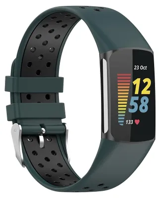 Produktbild von By Qubix passend für Fitbit Charge 5 & 6 Sportarmband mit Schnalle - Grün / Schwarz - Zweifarbig - Größe: L