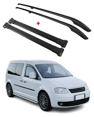 Image de Kit Barres de toit pour VW Caddy 3 2003-2015 L2 Empattement Long Alu Noir 4x
