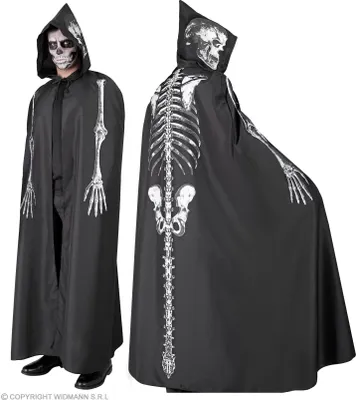 Produktbild von Skelett Umhang mit Kapuze für Erwachsene | Schwarz 150cm