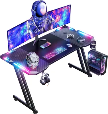 Image de Bureau de jeu - Table PC - Étude, travail, jeux - Éclairage LED - 120 x 60 cm - Noir