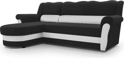 Produktbild von Elegantes Ecksofa mit gewelltem Kopfteil, Ottomane links oder rechts L-förmiges Ecksofa, moderner Stil, elegante Farbkombination, klassisches Design, ideal für jede Einrichtung, Sofa mit Schlaffunktion, großes Bettkasten, Wohnzimmer, Lounge, Wohnzimmergarnitur - Ecksofa Cannes Schwarz + Weiß (Links)