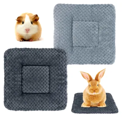 Produktbild von 2 Stück Kleintier Plüschbett mit warmer Bettwäsche für Käfigzubehör, Winterdecke für Hasen, Ratten, Kaninchen, Hamster und Meerschweinchen (30 x 30 cm)