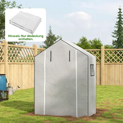 Produktbild von Gewächshaus Ersatzfolie mit UV-Schutz, Ersatzabdeckung, Kunststoffplane, Weiß | 140 x 73 x 190 cm | 135 GSM | Rolltür & Seitenfenster