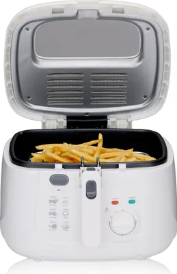 Obrázok produktu pre fritéza alpina s objemom 2,5 l - Fritéza s nastaviteľným termostatom - Prehľadné okienko a odnímateľný kôš - 1800 W - Sklopná rukoväť - Biela