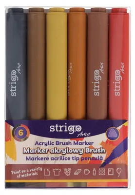 Produktbild von Strigo. Dreieckige Acrylmarker in 6 Farben. Pinselspitze. 6er-Set.
