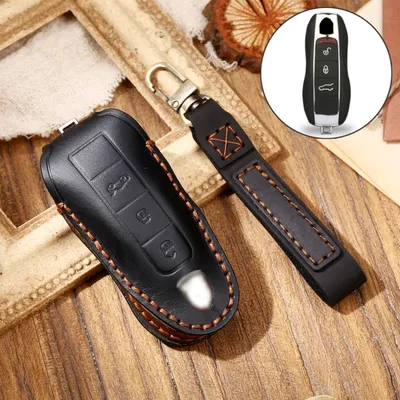 Obrázok produktu pre Hallmo Car Cowhide Kožený Key Ochranný kryt Key Puzdro pre Porsche Macan 718 2021 A Style(Black)