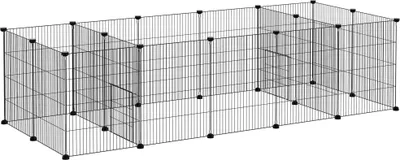 Produktbild von PawHut Freigehege Kleintierkäfig, Meerschweinchen Gehege, DIY Kleintiergehege mit 18 Platten, Freilaufgehege aus Stahlgitter, für Indoor, Outdoor, 175 x 70 x 45 cm, Schwarz
