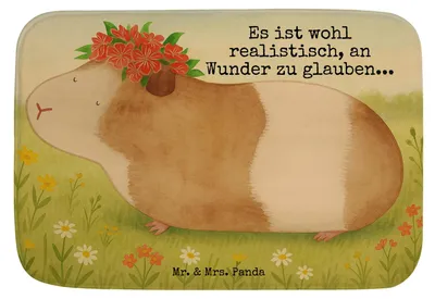 Produktbild von Mr. & Mrs. Panda Duschvorleger Meerschweinchen Weisheit Design - Weiß - Geschenk, Bad Fußmatte, Badvorleger, Motivation, Badteppich, Wunder, Wunderland, Badezimmerteppich