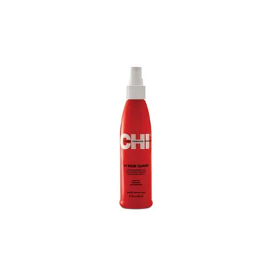 A red spray bottle with a white cap and white text on a white background.