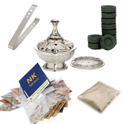Räucherstäbchenhalter Silber 7cm mit 22-tlg. Zubehörset