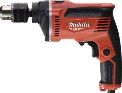 A red and black Makita hammer drill is shown against a white background.