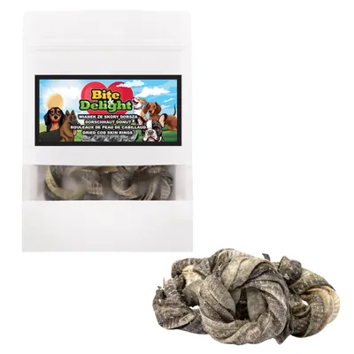 Produktbild von Bite&Delight Kauring aus Dorschhaut 500g  – Natürlicher Kausnack für Hunde, reich an Protein und Omega-3