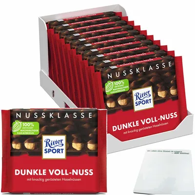 Produktbild von Ritter Sport Nussklasse Dunkle Voll-Nuss VPE (10x100g Packung) + usy Block