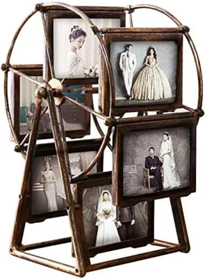 Image de Cadre photo rotatif grande roue - Cadre photo vintage - Convient pour 12 photos - Parfait pour la décoration intérieure
