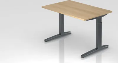 Produktbild von Schreibtisch Mika | Eiche | Graues Gestell | BxT 120x80cm | Arbeitshöhe 65-85cm | höhenjustierbar, 1cm Raster | C-Fuß-Gestell | Rechteckform