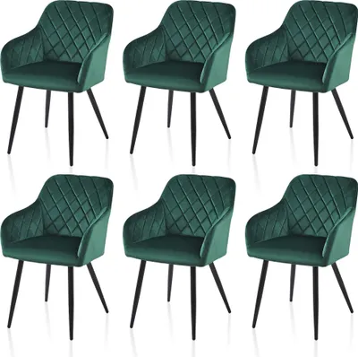 Produktbild von CLIPOP Esszimmerstühle, 6er Set Küchenstühle aus Samt, Polsterstühle mit Rückenlehne, Grün