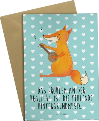 Produktbild von Mr. & Mrs. Panda Klappkarte Fuchs Gitarre - Türkis Pastell - Geschenk, Grußkarte, Füchse, dankeskarten, hochzeitskarten, osterkarte, Singen, einladungskarten, Musik