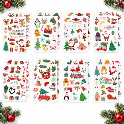 Weihnachtssticker 16 Stück – Baum, Schneemann, Rentier, DIY