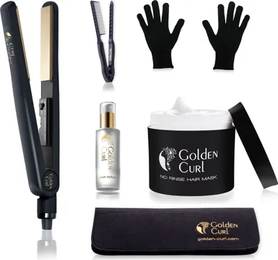 Produktbild von Glätteisen Set - GL829 (Gold) , inclusive Hitze Handschuhe, Etui, Kamm, Haaröl und Haarmaske