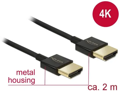 Obrázek produktu pro DeLOCK HDMI/HDMI, 2 m, 2 m, HDMI Typ A (standardní), HDMI Typ A (standardní), 3840 x 2160 px, 3D kompatibilita, Černá