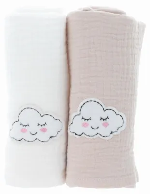 Produktbild von PARSA Beauty Baby Babytuch aus Musselin weiß und beige 2er Set weich und saugfähig