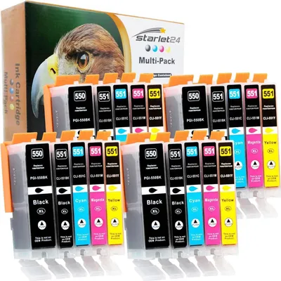 Produktbild von 20er-Set Druckerpatronen kompatibel zu Canon PGI-550 CLI-551 für PIXMA iP-7200 iP-7250 iP-8750 iX-6850 MG-5450 MG-5550 MG-5650 MG-5655 MG-6350 MG-6450
