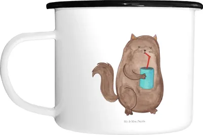 Produktbild von Mr. & Mrs. Panda Emaille Tasse Katze Dose - Weiß - Geschenk, Katzenfutter, Pott, Haferl, Cat, Katzen, Emailletasse, Cats, Große, trinken, Teetasse, Durstig, Teebecher