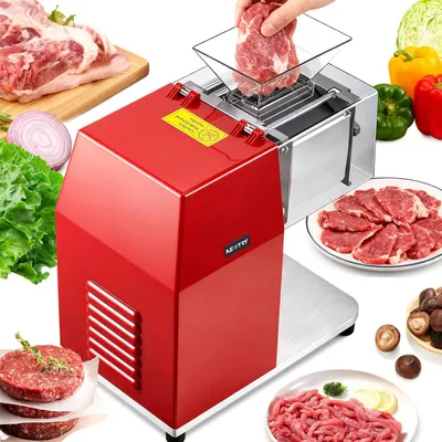 Productafbeelding van 850 W commerciële vleessnijmachine voor het snijden, snijden en in blokjes snijden van beenloos vlees, roestvrij staal, elektrische allessnijder voor