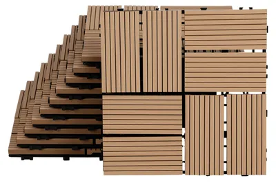 Obrázok produktu pre Peviasot, terasové dlaždice WPC, 30x30 cm, farba teaku, 44 kusov, 4 m², systém kliknutia, vhodné do záhrady a na balkón