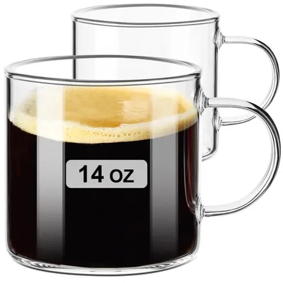 Zdjęcie produktu dla Szklanki do herbaty i kawy, 420 ml, borosilikaty, zestaw 2 sztuk, z uchwytem, odporne na wysokie i niskie temperatury, nadają się do mycia w zmywarce