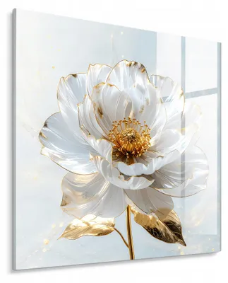 Zdjęcie produktu dla Obraz na szkle STYLER GLASSPIK 30x30 cm biały kwiat złoty glamour