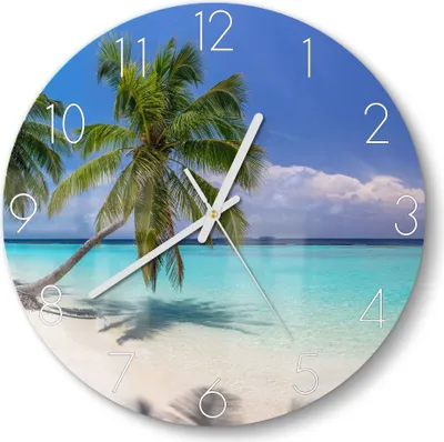 Produktbild von DEQORI Glasuhr Ø30 cm Zahlen 'Paradiesischer Strand' Wanduhr Glas Uhr Design leise