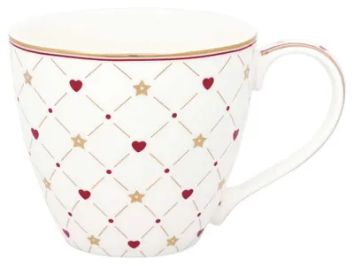 Produktbild von Greengate Becher CLARINA Weiß HERZEN Rot STERNE Gold Porzellan Tasse Goldrand
