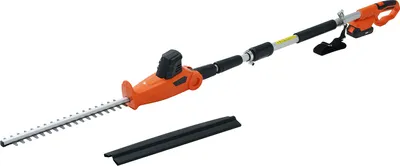 A cordless telescopic hedge trimmer is shown against a white background.