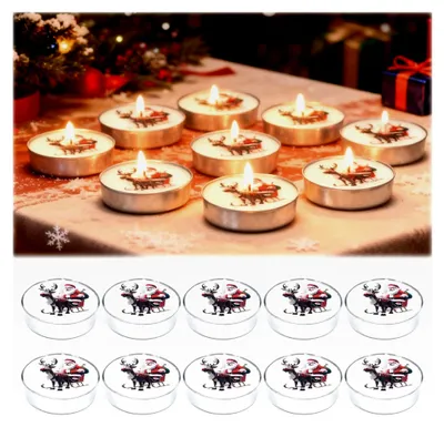 Produktbild von 10 Stück Teelichter Weihnachten, Teelicht Kerzen mit Elchmotiv für festliche Dekoration