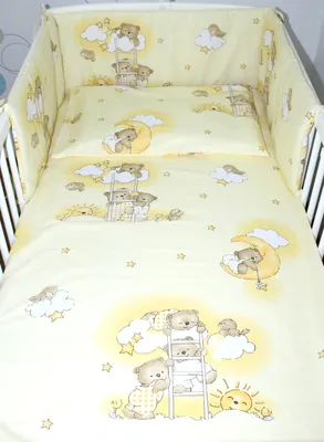 Produktbild von Primawela Baby Bettset - 6 teiliges Set mit Chiffon Himmel Bettwäsche Nestchen 5. Bärchen auf Leitern Gelb