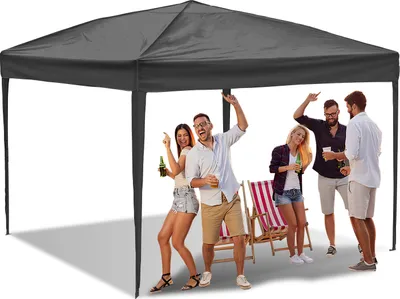Image de TolleTour Pavillon pliable 3 x 3m Pavillon pliable Tente de jardin, protection UV 50+ Pavillons & tentes de réception Tente de réception à dix côtés Gris