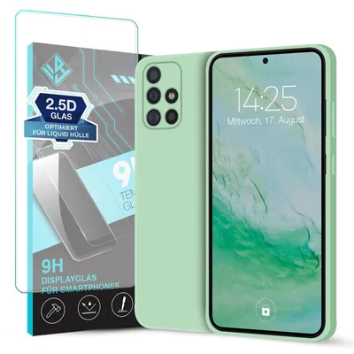 Produktbild von Hülle für Samsung Galaxy A51 mit 9H Displayglas Displayschutz Case Cover Bumper Smartphone Softgrip Schutzhülle Farbe: Türkis