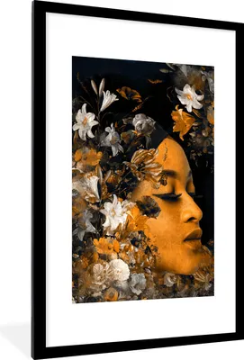 Produktbild von MuchoWow® MuchoWow® Gerahmtes Poster Blume - Frauen - Gold 60x90 cm - Poster mit zchwarzem Bilderrahmen - Dekoration - Wandposter Wohnzimmer - Hochwertig