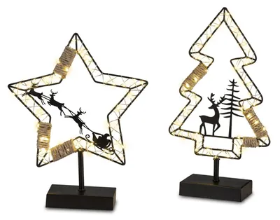 Produktbild von LED Stern Tanne 2er Set Weihnachtsdeko Metall Timer 31 und 35 cm